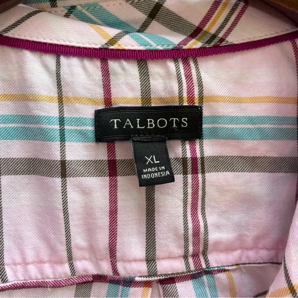 TALBOTS Women’s Pink Plaid Striped Button Down Long Sleeve Shirt Size XL - Picture 3 of 10